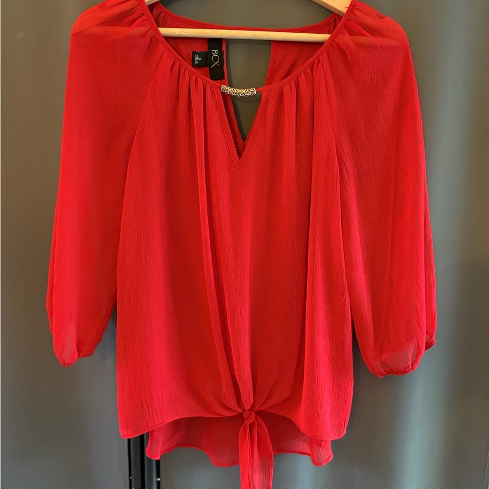 BCX Red Tie-Front Blouse